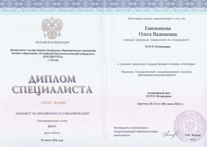 ветеринар емильянова ольга вадимовна
